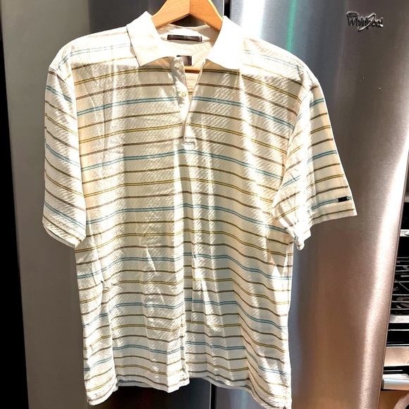 Tiger Woods Golf POLO Shirt beige Tan Blue Horizontal Striped Cotton mens
Medium - Picture 1 of 16